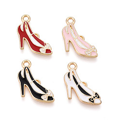 (52) Непрозрачная лаванда Подвески из эмали и сплава, без кадмия и без свинца, золотой свет, очарование высоких каблуков, разноцветные, 17x18x1.5 мм, отверстие : 1.8~2 мм