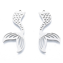 Нержавеющая Сталь Цвет Не тускнеющие 201 подвески из нержавеющей стали, очарование русалки, цвет нержавеющей стали, 39x18.5x1 мм, отверстие : 1.5 мм