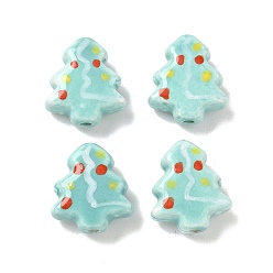 Бледно-бирюзовый Фарфоровые бусины ручной работы, рождественская елка, пастельный фарфор, бледные бирюзовая, 16~16.5x14.5~15x6.5~7 мм, отверстие : 1.8 мм