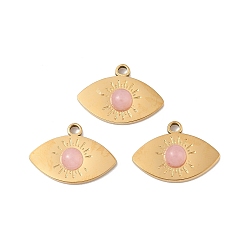 Настоящее золото 18K Природного розового кварца подвески, Очарование глаз, с вакуумным покрытием PVD 304 настройки из нержавеющей стали, реальный 18 k позолоченный, 14x20x4.5 мм, отверстие : 1.8 мм