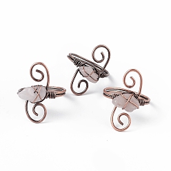 Розовый Кварц Крошка из натурального розового кварца с вихревым кольцом на пальце, украшения из красной медной латуни для женщин, внутренний диаметр: 18 мм