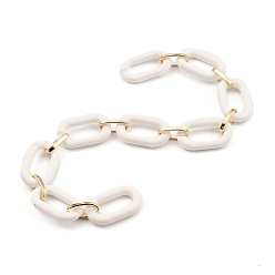 Weiß Handgefertigte Acrylkabelketten, mit Aluminiumgliedern, für Schmuck machen, ellipsenförmige, Licht Gold, weiß, Links: 27x16.5x4 mm und 15x7.5x2 mm, 39.37 Zoll(1m)Strang
