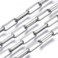 Stainless Steel Color Tarnish Resistant 304 Stainless Steel Rectangle Link Chains, with Spool, Unwelded, Stainless Steel Color, 10x3.5x1.5mm, about 82 Feet(25m)/roll