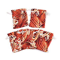 Оранжево-Красный Мешковины упаковочные пакеты, шнурок сумки, прямоугольник с узорами морских волн, оранжево-красный, 13.5~14x10~10.5x0.5 см
