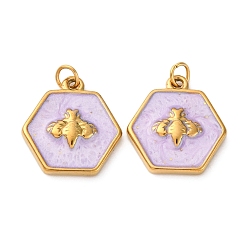 Средний Фиолетовый 304 нержавеющей стальной эмали подвески, квадрат с подвеской-бабочкой, с целью перехода в кольце, ионное покрытие (ip), реальный 18 k позолоченный, средне фиолетовый, 15.5x15x3 мм, отверстие : 2.5 мм