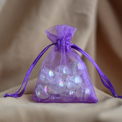 Фиолетовый Подарочные мешочки из органзы с завязками, мешочки для украшений, свадебная вечеринка рождественские подарочные пакеты, прямоугольные, фиолетовые, 9x7 см