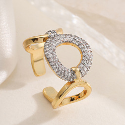 Ring Латунные кольца-манжеты с микропаве из прозрачных кубических цирконий, платиной и золотом, кольцо, размер США 4 1/4(15мм)~17мм