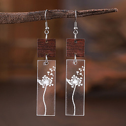 Цветок Акриловые серьги с подвесками в богемном стиле, нержавеющей стали, украшения для женщин, платина, цветок, 80x15 мм