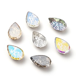 (52) Непрозрачная лаванда Стеклянные кабошоны с тиснением k9 и стразами, плоский зад, с покрытием на задной стороне, слеза, разноцветные, 19x12x5.5 мм