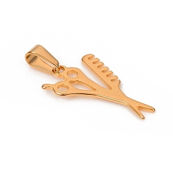 Golden 304 Stainless Steel Pendants, Comb and Scissors, Golden, 27x16.5x1.5mm, Hole: 3.5x6.5mm