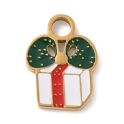 Box Рождественские темы 304 эмалевые подвески из нержавеющей стали, реальный 18 k позолоченный, коробка, 13.5x10x1.5 мм, отверстие : 2.8 мм