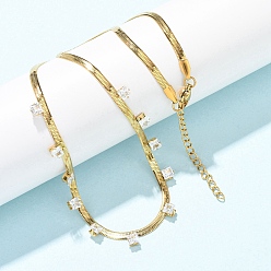 Прозрачный 304 Плоские цепочки-колье из нержавеющей стали в форме змеи с квадратными кубическими циркониями, реальный 18 k позолоченный, прозрачные, 16.34 дюйм (41.5 см)