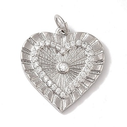 Платина Подвески из латуни и кубического циркония, без кадмия и без свинца, долговечный, сердце, с целью перехода в кольце, платина, 19x18x2 мм, отверстие : 5 мм