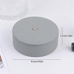 Gray PU Leather Jewelry Storage Box, Jewelry Organizer Case for Necklace Earrings Ring, Flat Round with Heart, Gray, 9.2x3.7cm