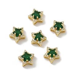 Темно-Зеленый Латунные микро проложить кубического циркония слайд прелести, звезда, со стеклом, без кадмия и без свинца, стойки покрытие, долговечный, золотые, темно-зеленый, 10x10.5x7.3 мм, отверстие : 1.7x1.9 мм