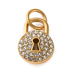 Golden 304 Stainless Steel Rhinestone Pendants, Lock Charms, Golden, Golden, 15x10.5x4mm, Hole: 5mm
