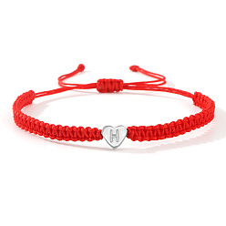 Letter H Регулируемые 304 плетеные браслеты из бусин из нержавеющей стали для женщин, сердце с письмом, Письмо ч, внутренний диаметр: 11 дюйм (28 см)