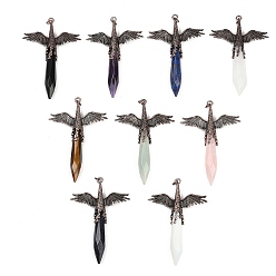 Смешанные камни Крупные подвески из натуральных и синтетических смешанных камней, ограненные в форме заостренных граней, напоминающих пулю., подвески в виде ангельских крыльев из сплава, Красная медь, смешанные окрашенные и неокрашенные, 73~74x52~52.5x11 мм, отверстие : 4 мм