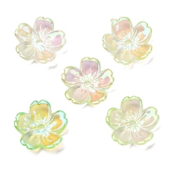 Yellow Green UV Plating Opaque Acrylic Beads, Iridescent, Flower, Gradient Color, Yellow Green, 12x12x3mm, Hole: 1.4mm