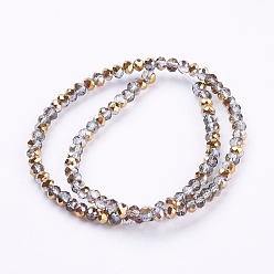 Gold Electroplate Glass Faceted Rondelle Beads Strands, Half Plated, Gold, 3x2mm, Hole: 1mm, about 165~169pcs/strand, 15~16 inch(38~40cm)