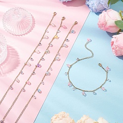 Mixed Color 304 Stainless Steel Link Chain Anklets, with Synthetic Moonstone for Women, Mixed Color, 9-1/8 inch(232mm), 4pcs/set