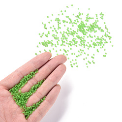 Lime Green 12/0 Grade A Round Glass Seed Beads, Transparent Frosted Style, Lime Green, 2x1.5mm, Hole: 0.8mm, 30000pcs/bag