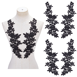 Черный Нашивки из полиэфирного кружева с цветами, чёрные, 374x145x1 мм