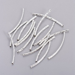 Silver Brass Tube Beads, Curved, Silver, 35x2mm, Hole: 1mm