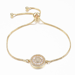 Золотой Регулируемые латунные браслеты-слайдеры из циркония, Боло браслеты, плоско-круглые, золотые, 10-1/4 дюйм (260 мм), 1.2 мм