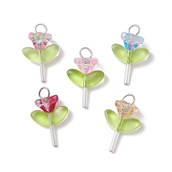 Серебро Стеклянные подвески, цветок, с 304 штифтами с плоской головкой из нержавеющей стали, cmешанных цветов, серебряные, 23x15x9 мм, отверстие : 3 мм