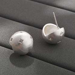 Серебро Серьги-гвоздики из латунного микро-паве, круглые, серебряные, 16x15.5 мм