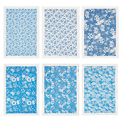 Mixed Shapes 6шт. 6 стили бумажные керамические наклейки, гончарная керамика глиняная переводная бумага, подглазурная цветочная бумага, бело-голубой фарфор стиле, разнообразные, 380~540x375~525x0.04~0.06 мм, 1 шт / стиль