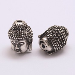Antique Silver Brass Micro Pave Grade AAA Cubic Zirconia Beads, Long-Lasting Plated, Cadmium Free & Nickel Free & Lead Free, Buddha, 925 Thailand Sterling Silver Plated, 13x10x10mm, Hole: 2mm