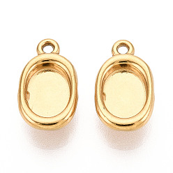 Настоящее золото 18K 304 Настройки кабошон из нержавеющей стали кулон, овальные, ионное покрытие (ip), реальный 18 k позолоченный, лоток : 8x6 мм, 14x8x4 мм, отверстие : 1.2 мм
