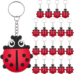 Red 20Pcs PVC Soft Plastic Keychains, Ladybug, with Iron, Platinum, 99mm