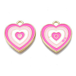 Ярко-Розовый Подвески из легкого сплава золота с эмалью, без кадмия и без свинца, сердце, ярко-розовый, 21.5x18.5x1.5 мм, отверстие : 2 мм