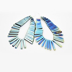 Зеленое Покрытие Гальваническим немагнитная синтетический гематит закончил бусинки пряди, прямоугольные, зеленый покрытием, 10~30x4x4 мм, отверстие : 1 мм, около 41 шт / нитка, 7 дюйм