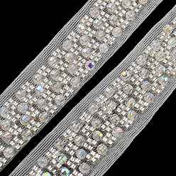 Floral White Polyester Lace Trims, with ABS Imitation Pearl Beads and Glass, Floral White, 3/4 inch(19mm)
