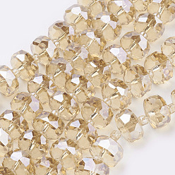пшеница Стеклянные бусины с гальваническим покрытием , гальваническое покрытие, граненые, плоско-круглые, цвет пшеницы, 9~10 мм, отверстие : 1 мм, около 40 шт / нитка, 12.2 дюйм (31 см)