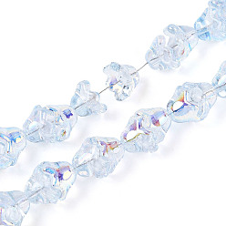 Светло-Голубой Гальванизируйте прозрачное стекло бисер нитей, цветок, с покрытием AB цвета, Небесно-голубой, 11~12x8 мм, отверстие : 1.2 мм, около 101~102 шт / нитка, 29.92 дюйм (76 см)