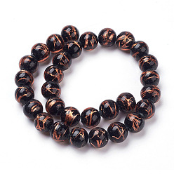 (932FM) Темно-синий аква-матовый с подкладкой Ручная работа золотой фольги Lampwork бисер пряди, круглые, темно-золотистые, 12 мм, отверстие : 2 мм, 30 шт / нитка, 13.58 дюйм