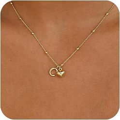 Letter C Женские латунные подвески в виде инициалов и сердца, реальный 14 k позолоченный, буква С, 15.75 дюйм (40 см)