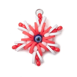 Малиновый Круглые подвески из полимерной глины и снежинок ручной работы, а также стеклянные подвески-лэмпворк, малиновый, 26x26x6 мм, отверстие : 2.5 мм