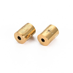 Настоящее золото 14K 304 из нержавеющей стали бусы, со стразами, колонна с солнцем и звездой, реальный 14 k позолоченный, 8x6 мм, отверстие : 1.8 мм