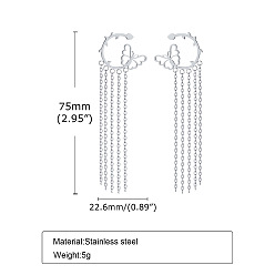 Butterfly Non-Tarnish Stainless Steel Color 304 Stainless Steel Stud Earrings, Chains Tassel Earrings, Butterfly, 750x226mm