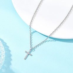 Нержавеющая Сталь Цвет 304 ожерелья с подвеской-крестом из нержавеющей стали, не тускнеет, цвет нержавеющей стали, 16.06 дюйм (40.8 см)