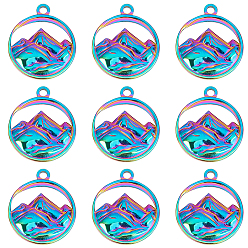 Rainbow Color 201 подвески из нержавеющей стали, плоский круглый с горным очарованием, Радуга цветов, 24x20x3 мм, отверстие : 1.8 мм, 12 шт / коробка