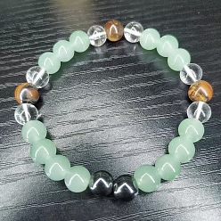 Смешанные камни Круглые браслеты из натурального тигрового глаза, синтетического немагнитного гематита и стеклянных бусин для девочек и женщин, 5-7/8~7-7/8 дюйм (15~20 см)