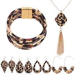 Mixed Shapes Комплекты из ожерелий, серег и браслетов из сплава с леопардовым принтом, разнообразные, серьги: 81x40 mm