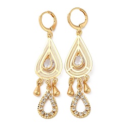 Light Gold Латунные серьги-люстры-капли со стразами, стеклянные серьги-капли для женщин, золотой свет, 64x15.5 мм